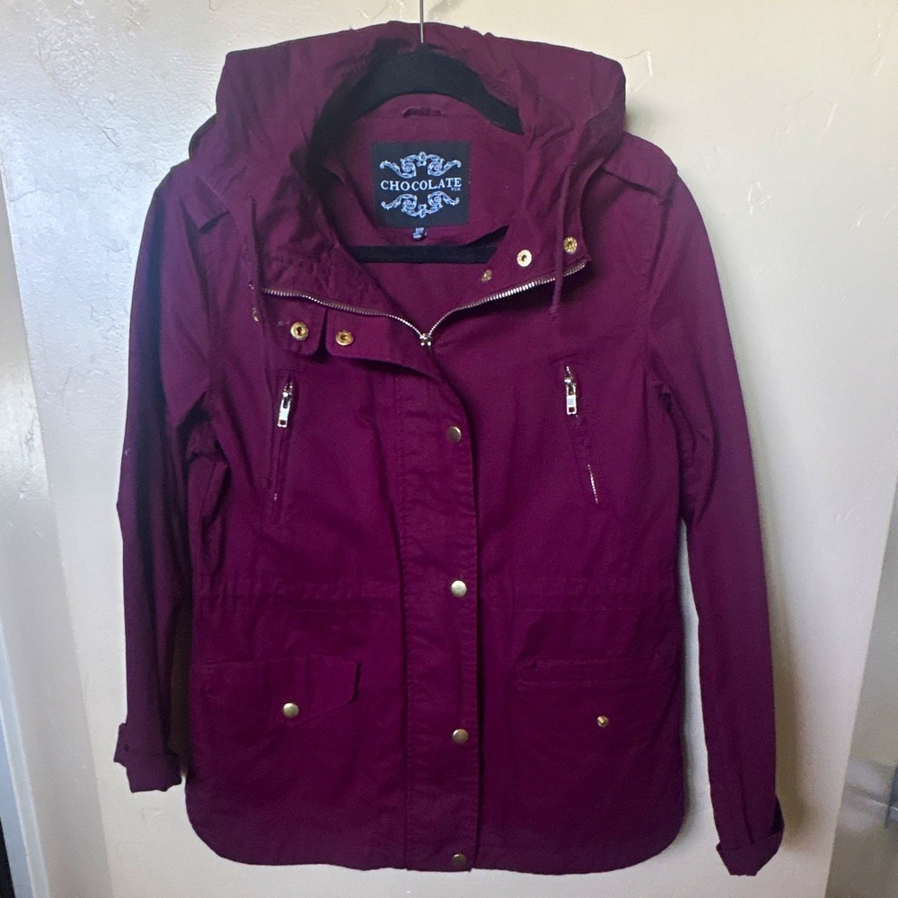 Chocolate USA Women's Purple Hooded Anorak Jacket Zip/Snap Pockets Size S